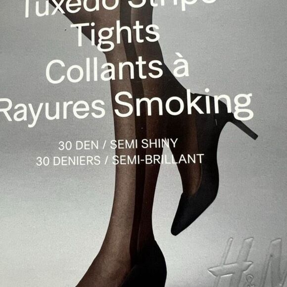 H&M Black Tuxedo Stripe Tights 30 Den Semi Shiny Medium - Picture 2 of 4